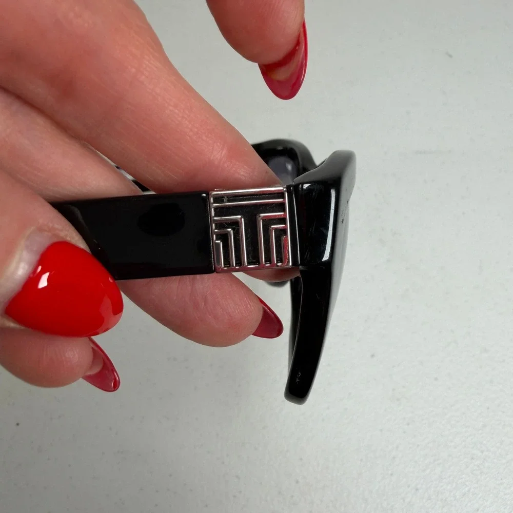 Tory Burch Sunglasses Square Black TY 7075 Silver Logo Grey Gradient Lens